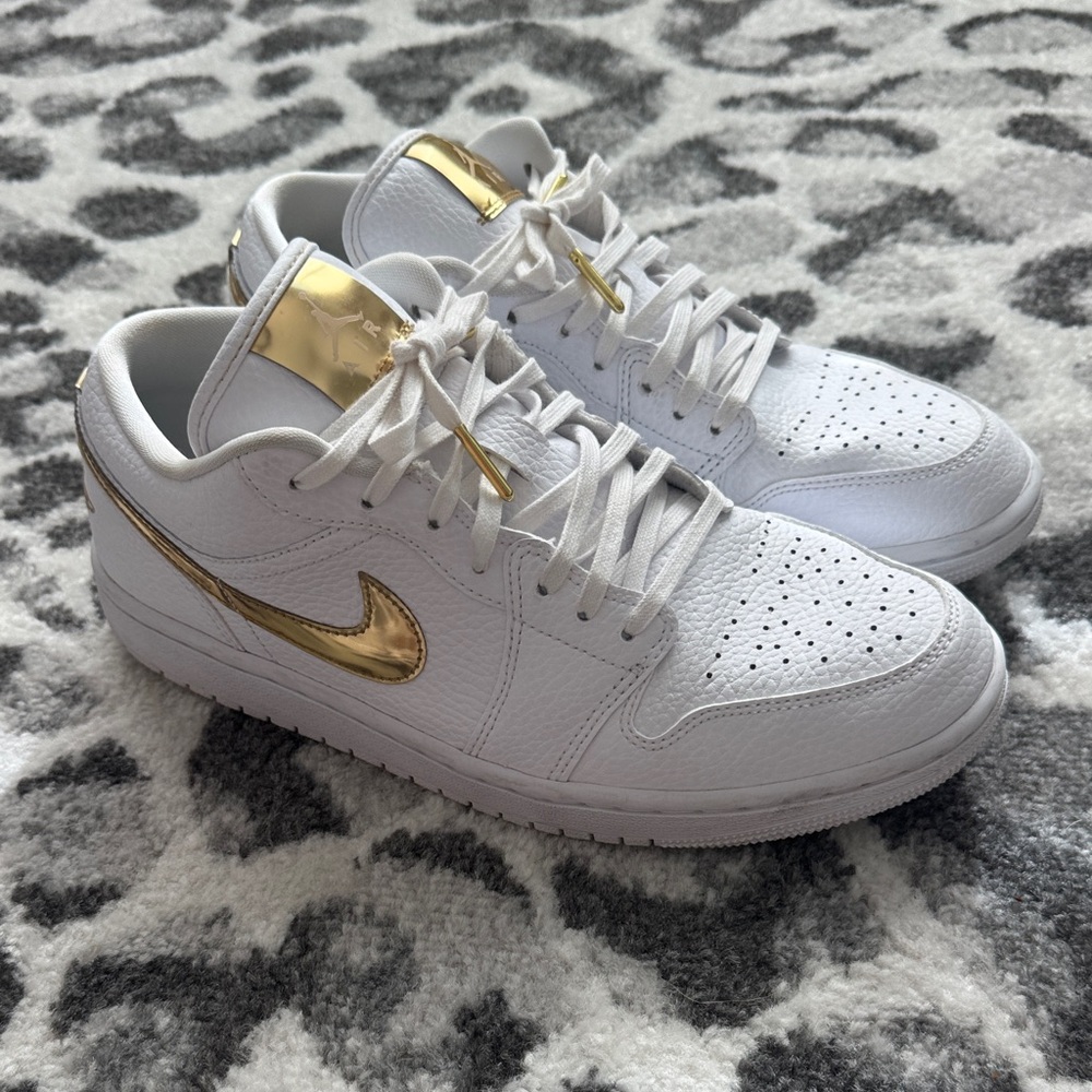 Women’s Nike White and Gold Jordan Low-Top Sneakers